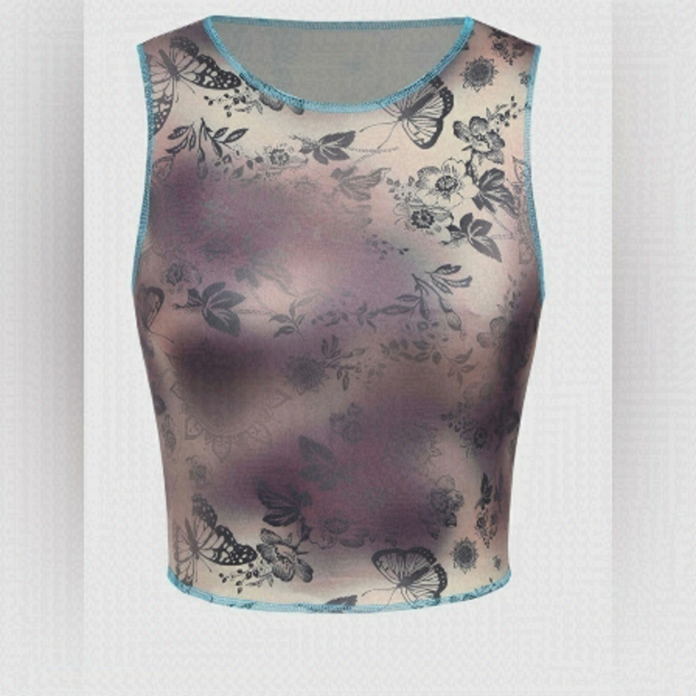 CIDER - Butterly Floral Crop Tank Top